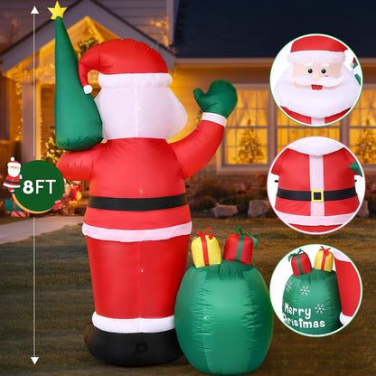 8FT Christmas Inflatable Outdoor Decoration, Santa Christmas Inflatable with Build-In Leds for Xmas Party Outdoor Yard Garden Lawn Winter Decor