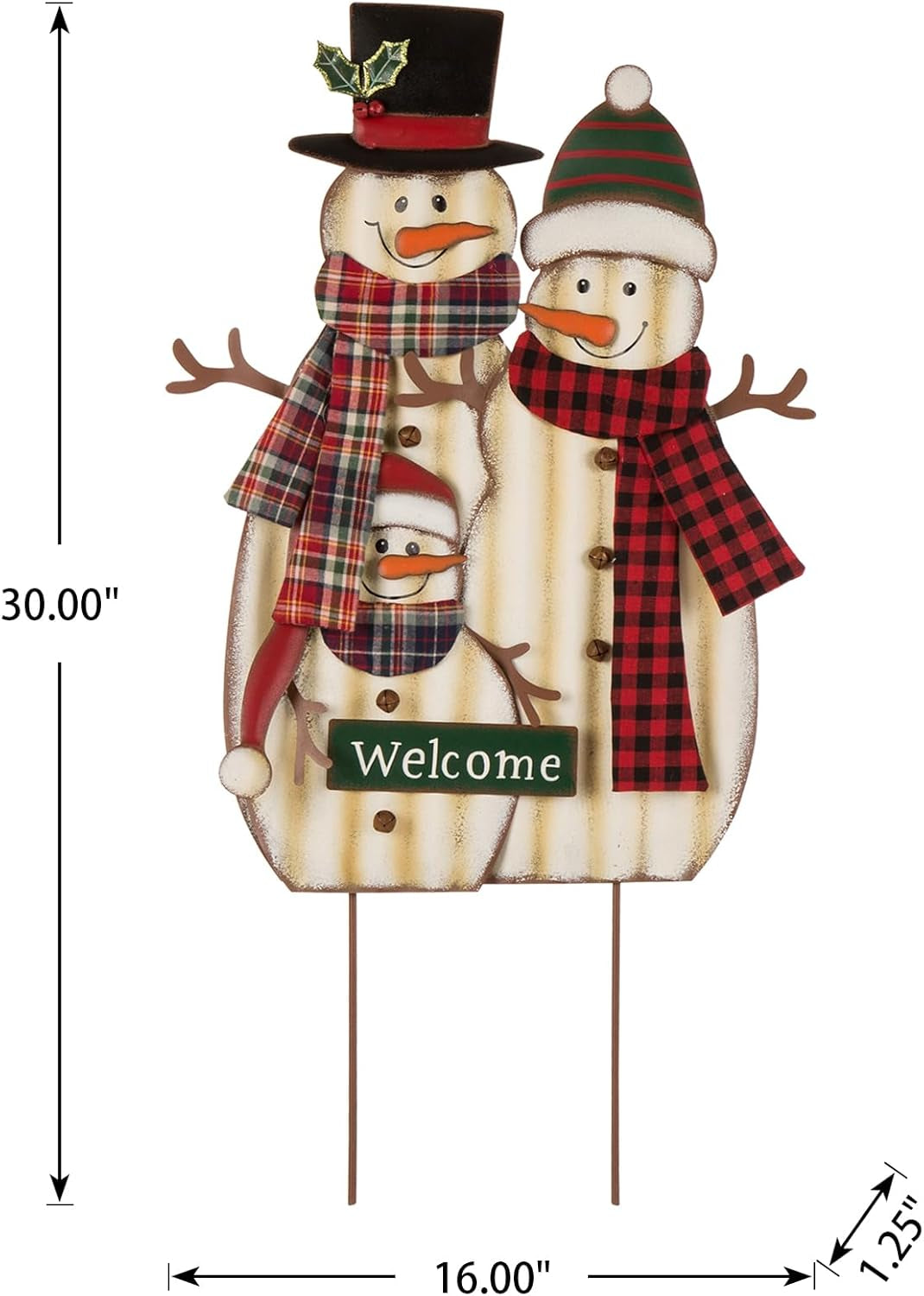 30" H Metal Christmas Snowman Family Yard Stake, Holiday Decorations Outdoor Standing Hanging Display, Xmas Holiday Wall Ornament for Lawn Outdoor Holiday Decoration